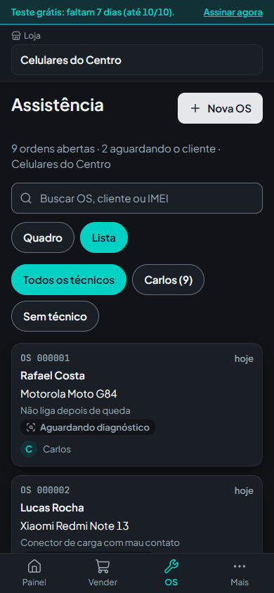 Tela no celular: Assistência no celular