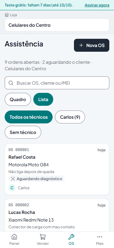 Tela no celular: Assistência no celular