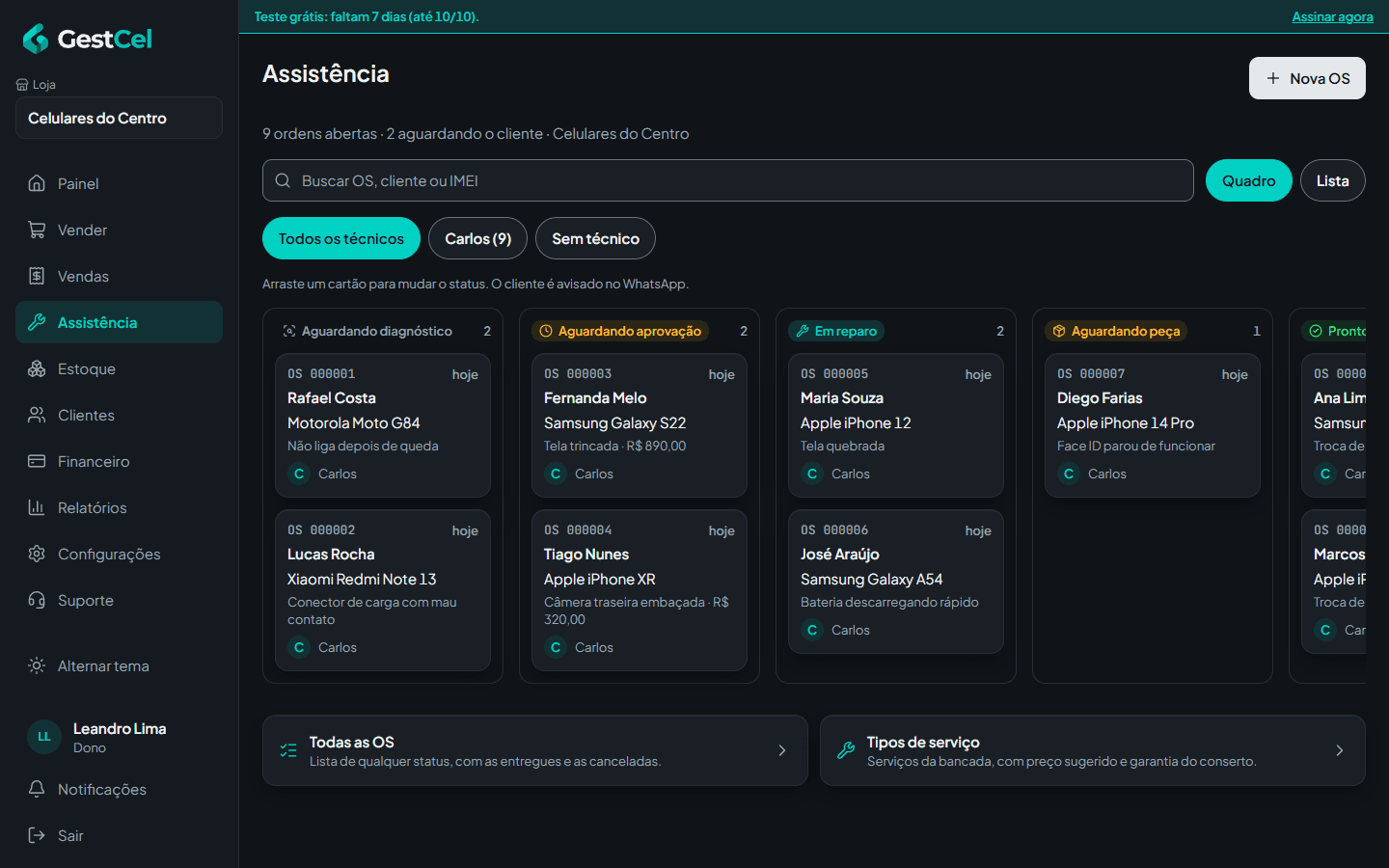 Tela: Assistência técnica